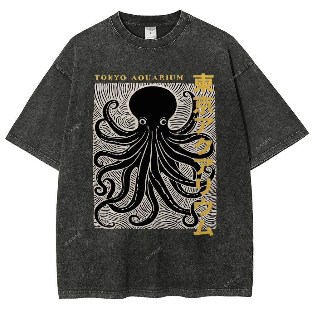 Unisex Tokyo Aouarium Printed Washed Tee