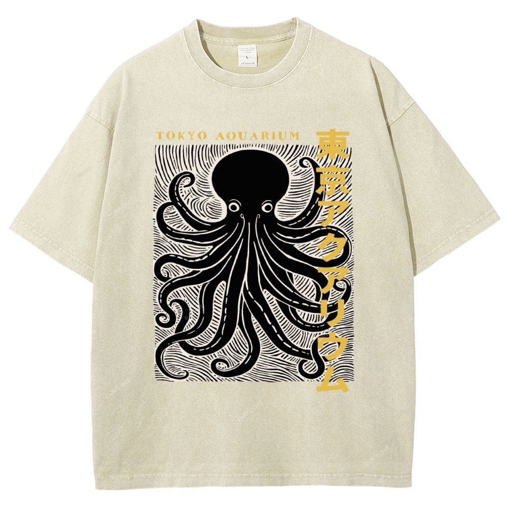 Unisex Tokyo Aouarium Printed Washed Tee