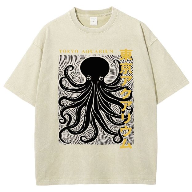 Unisex Tokyo Aouarium Printed Washed Tee