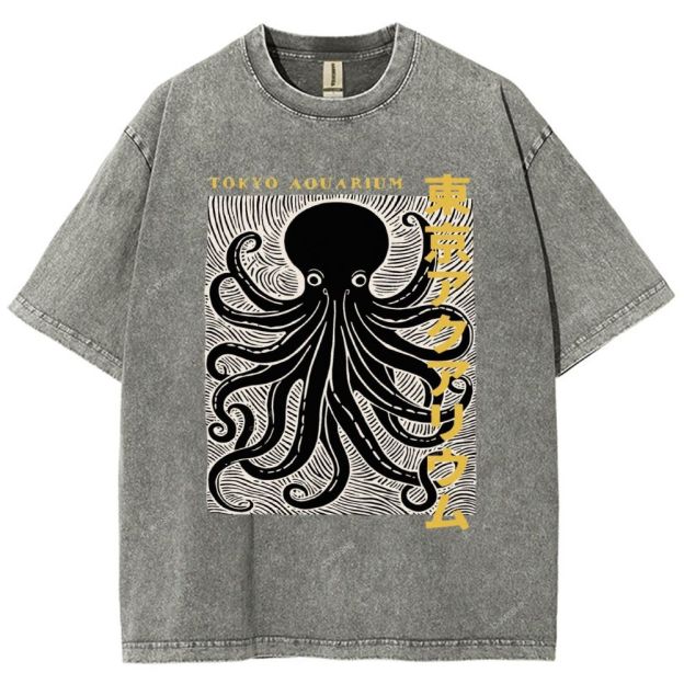 Unisex Tokyo Aouarium Printed Washed Tee
