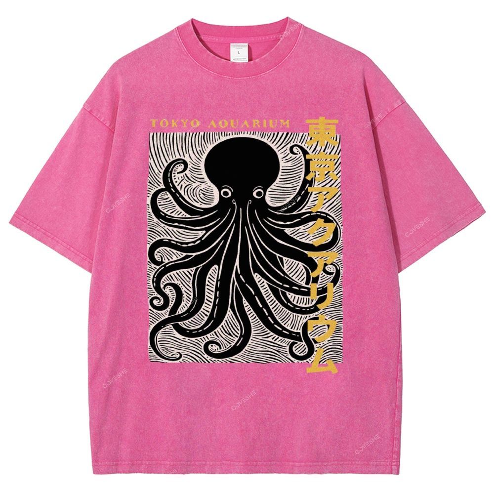 Unisex Tokyo Aouarium Printed Washed Tee