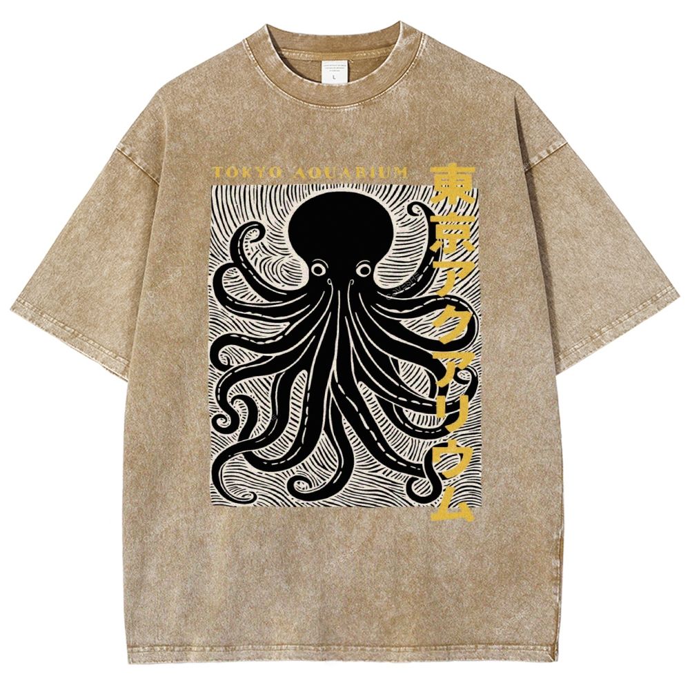 Unisex Tokyo Aouarium Printed Washed Tee