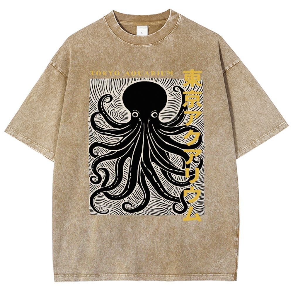 Unisex Tokyo Aouarium Printed Washed Tee