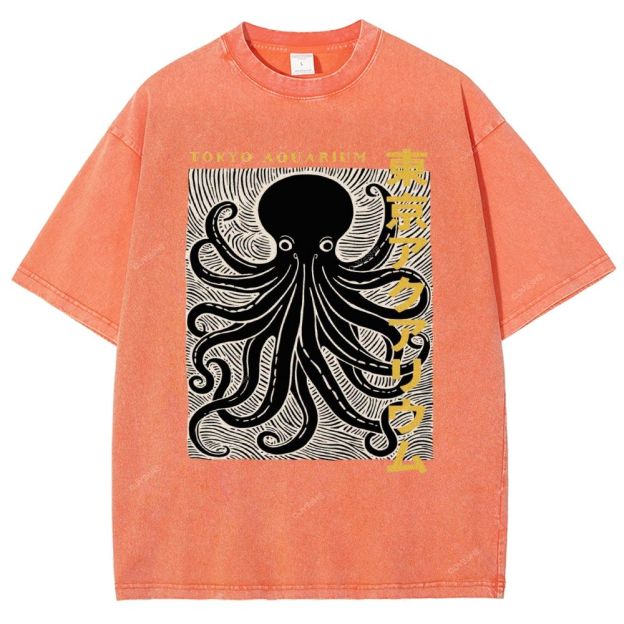 Unisex Tokyo Aouarium Printed Washed Tee