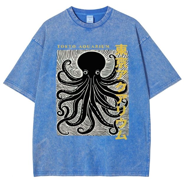 Unisex Tokyo Aouarium Printed Washed Tee