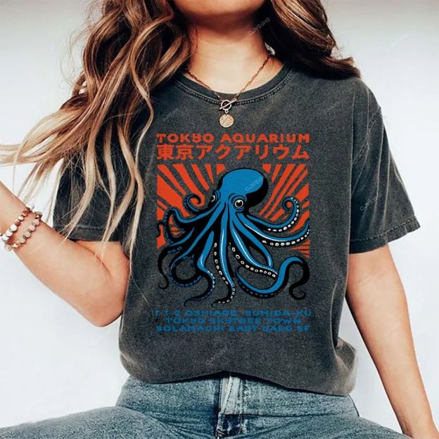 Unisex Tokyo Aquarium Printed Washed Tee
