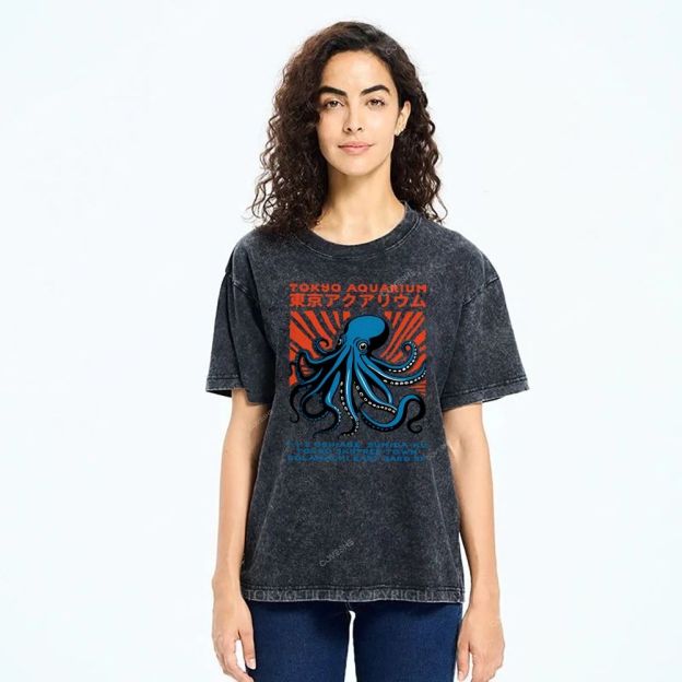 Unisex Tokyo Aquarium Printed Washed Tee