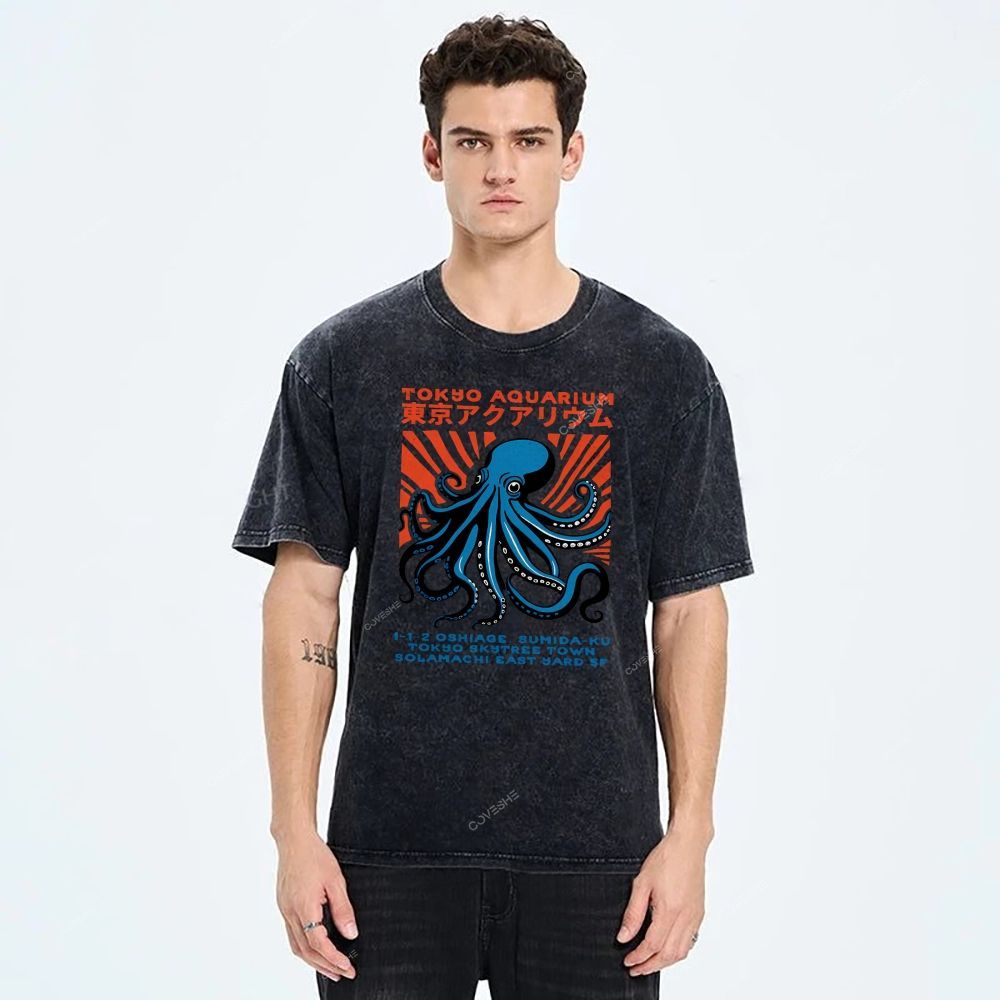 Unisex Tokyo Aquarium Printed Washed Tee