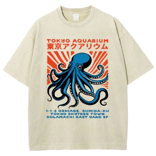 Unisex Tokyo Aquarium Printed Washed Tee