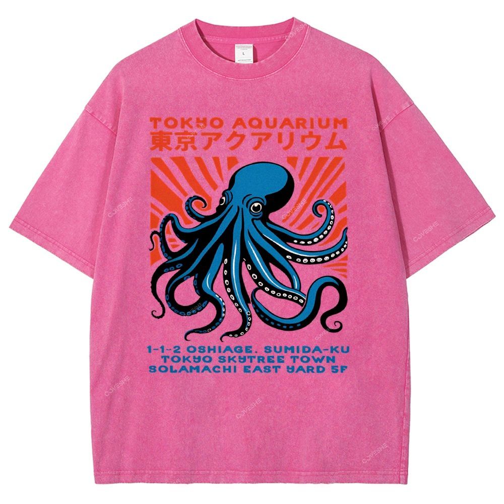 Unisex Tokyo Aquarium Printed Washed Tee
