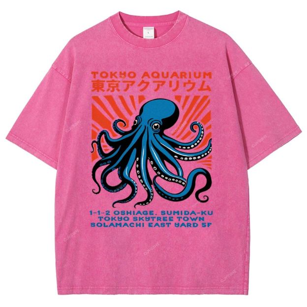Unisex Tokyo Aquarium Printed Washed Tee