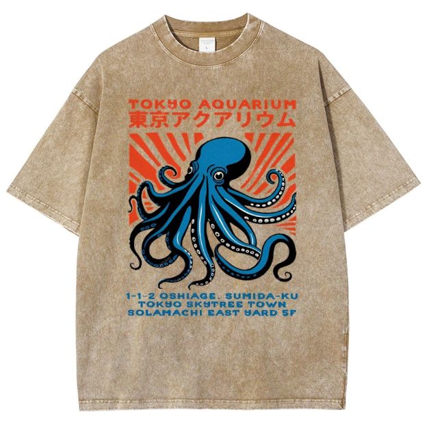 Unisex Tokyo Aquarium Printed Washed Tee