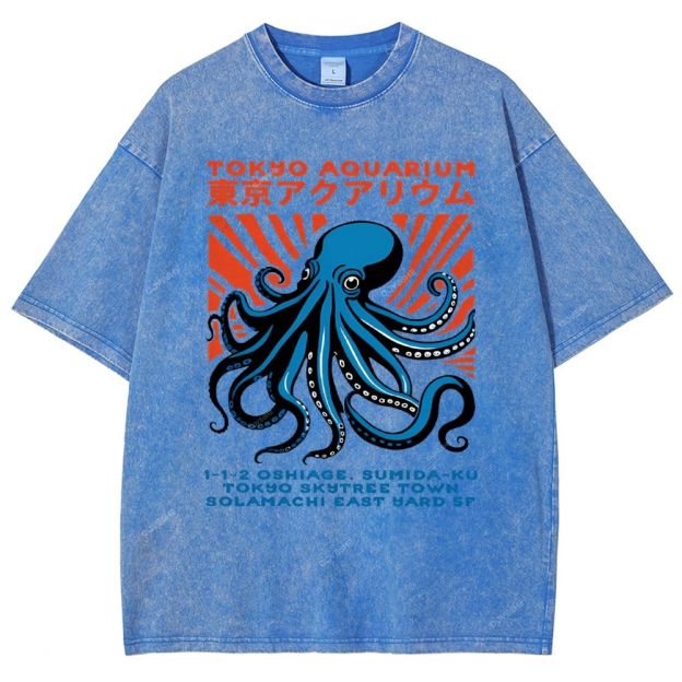 Unisex Tokyo Aquarium Printed Washed Tee
