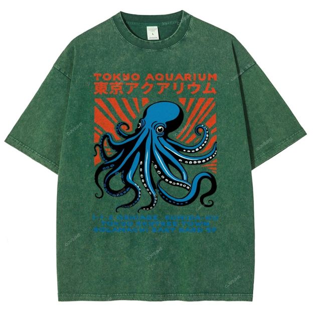 Unisex Tokyo Aquarium Printed Washed Tee