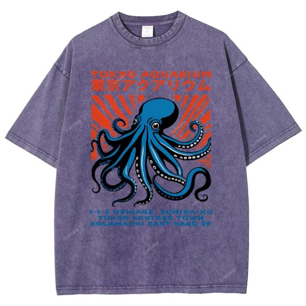 Unisex Tokyo Aquarium Printed Washed Tee