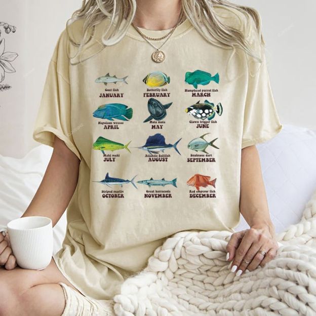 Unisex Ocean Fish Printed Washed Tee
