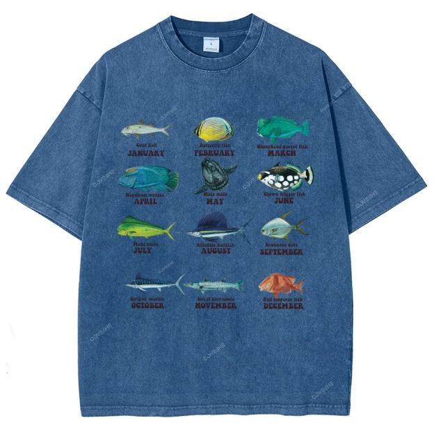 Unisex Ocean Fish Printed Washed Tee