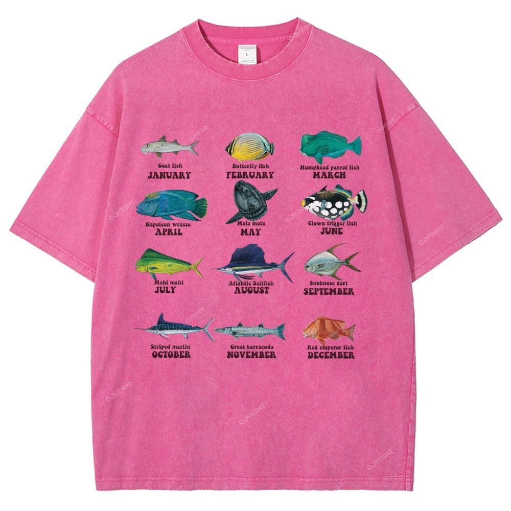 Unisex Ocean Fish Printed Washed Tee