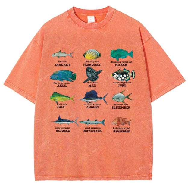Unisex Ocean Fish Printed Washed Tee