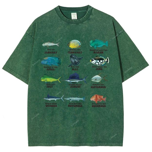 Unisex Ocean Fish Printed Washed Tee