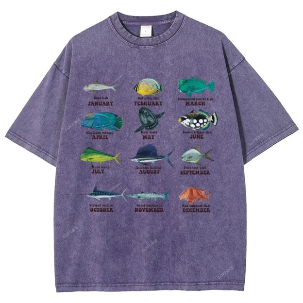 Unisex Ocean Fish Printed Washed Tee