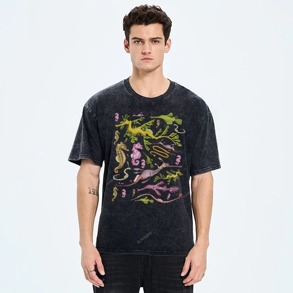 Unisex Seahorse Sea Dragon Printed Washed Tee