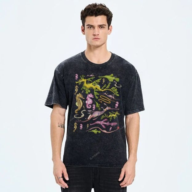 Unisex Seahorse Sea Dragon Printed Washed Tee
