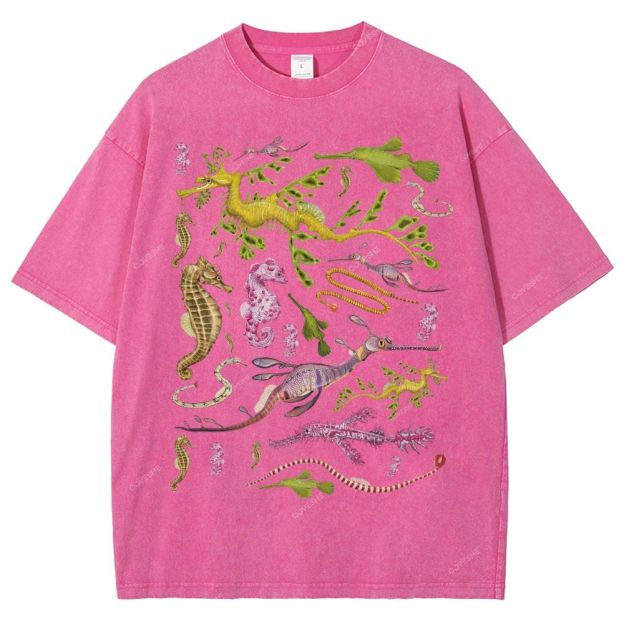 Unisex Seahorse Sea Dragon Printed Washed Tee