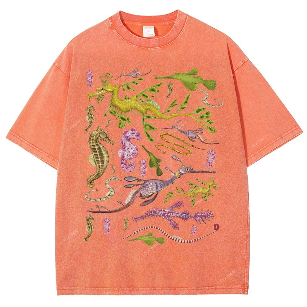 Unisex Seahorse Sea Dragon Printed Washed Tee