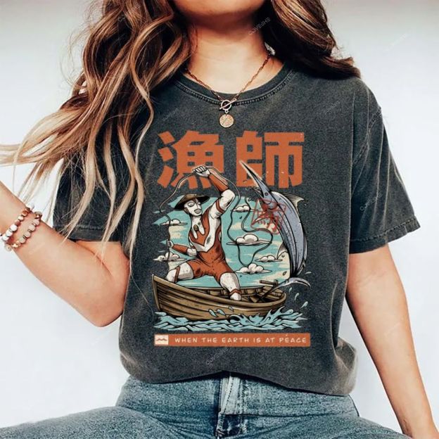 Unisex Fisherman Printed Washed Tee