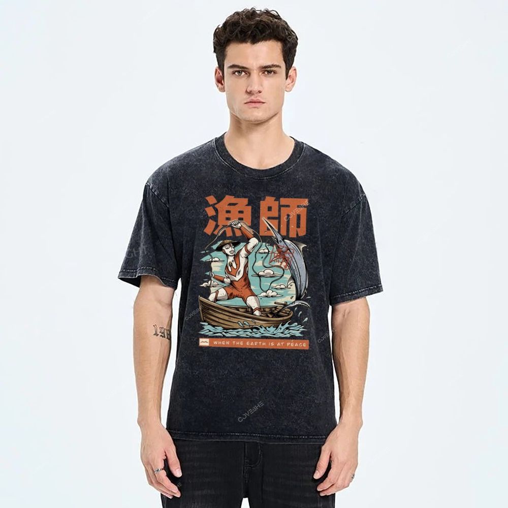 Unisex Fisherman Printed Washed Tee