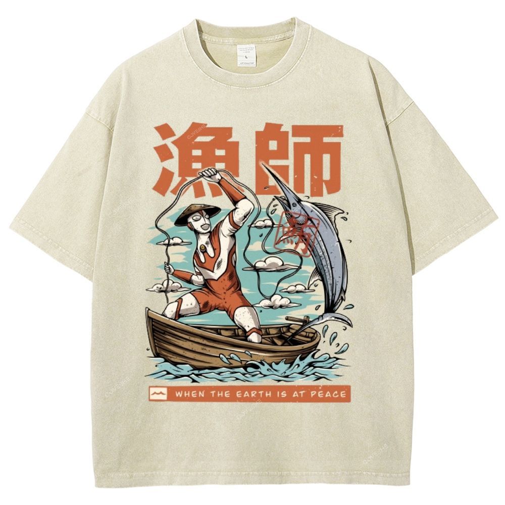 Unisex Fisherman Printed Washed Tee