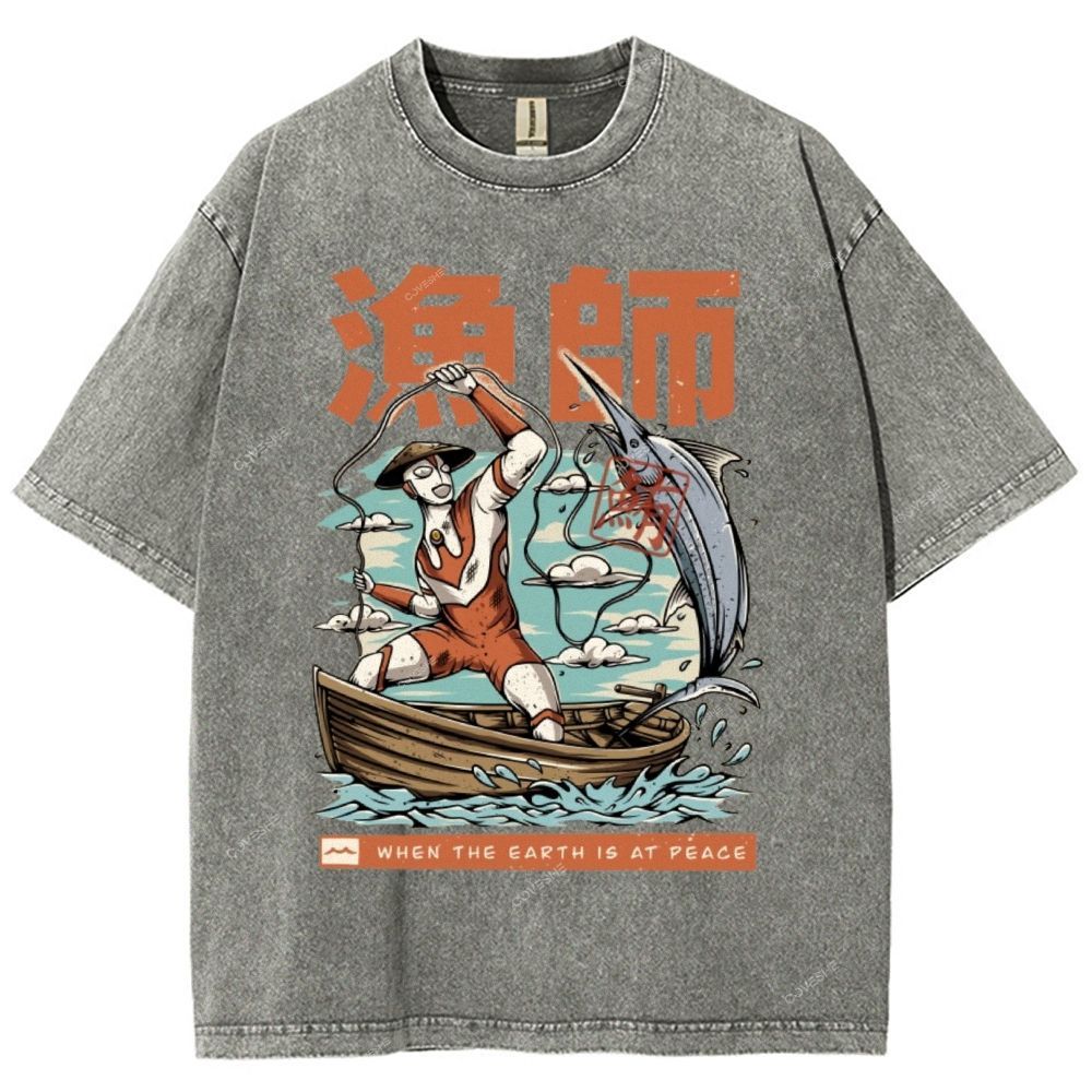 Unisex Fisherman Printed Washed Tee