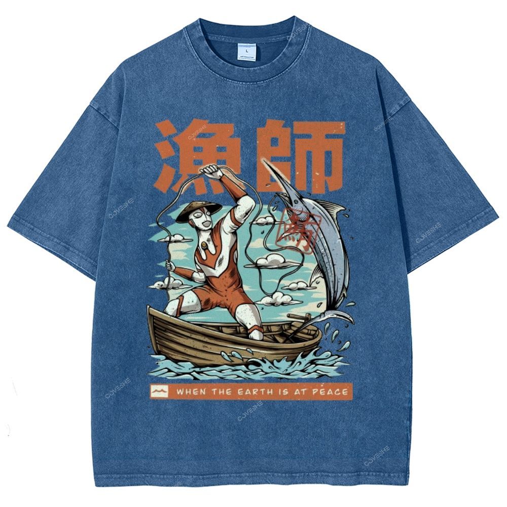 Unisex Fisherman Printed Washed Tee