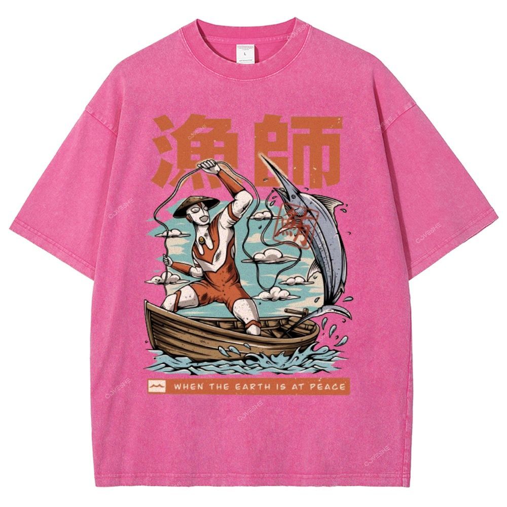 Unisex Fisherman Printed Washed Tee