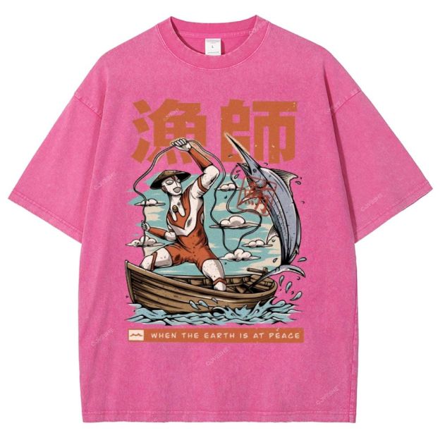 Unisex Fisherman Printed Washed Tee