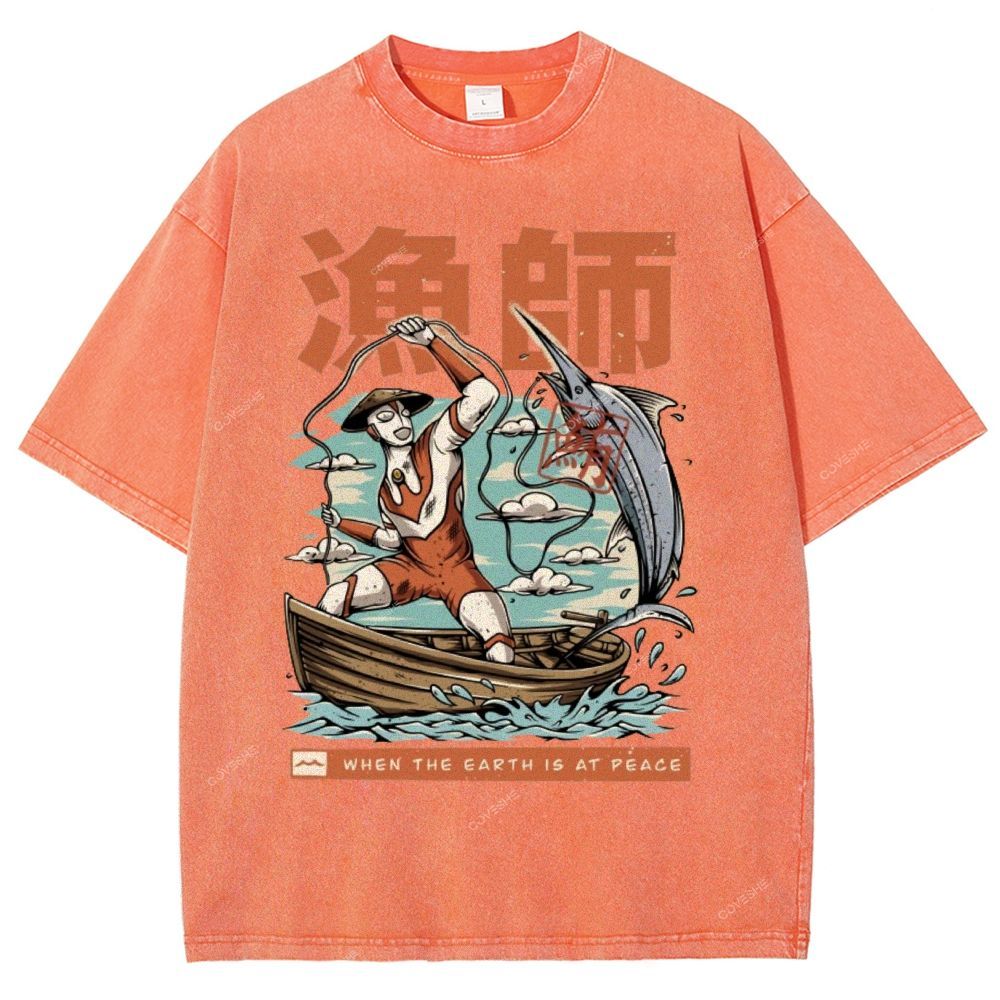 Unisex Fisherman Printed Washed Tee