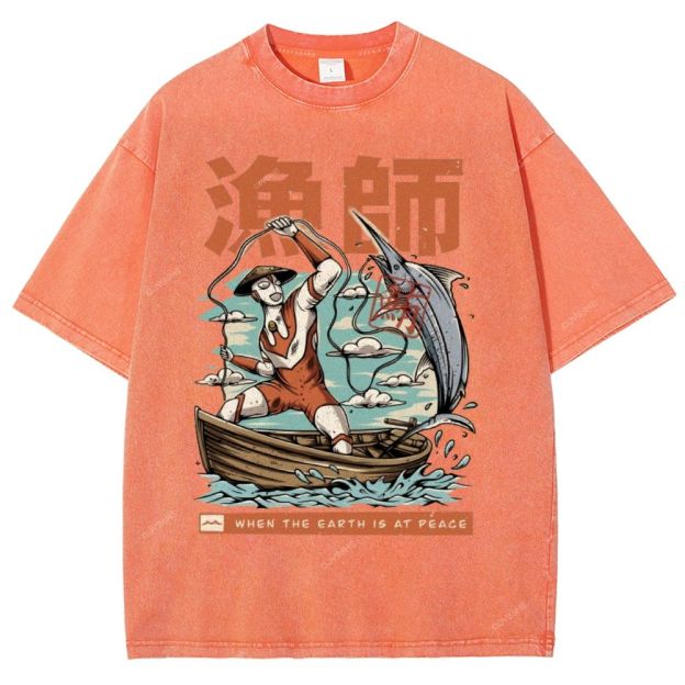 Unisex Fisherman Printed Washed Tee