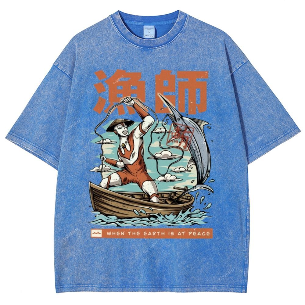 Unisex Fisherman Printed Washed Tee