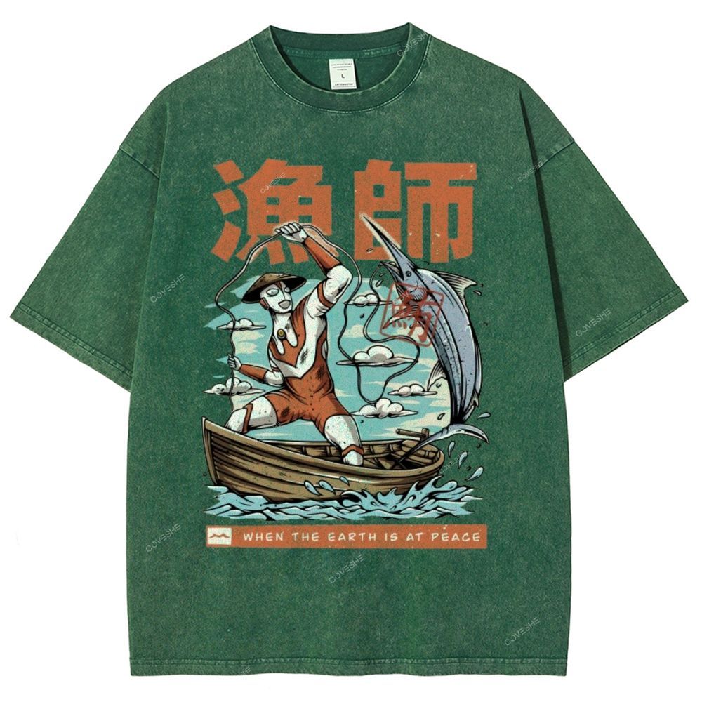 Unisex Fisherman Printed Washed Tee
