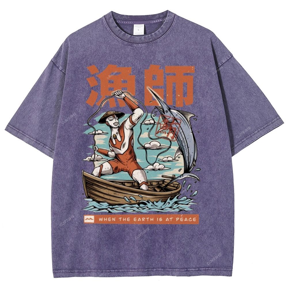 Unisex Fisherman Printed Washed Tee