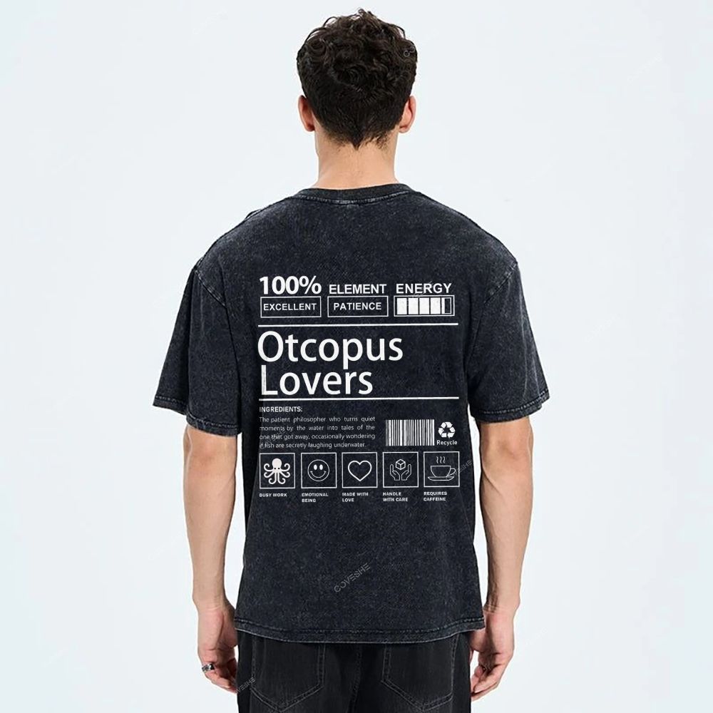 Unisex Octopus Lovers Printed Washed Tee