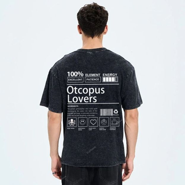 Unisex Octopus Lovers Printed Washed Tee