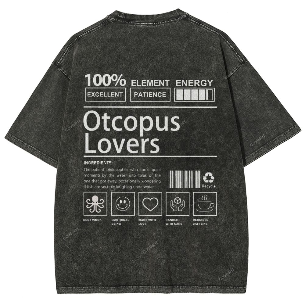 Unisex Octopus Lovers Printed Washed Tee