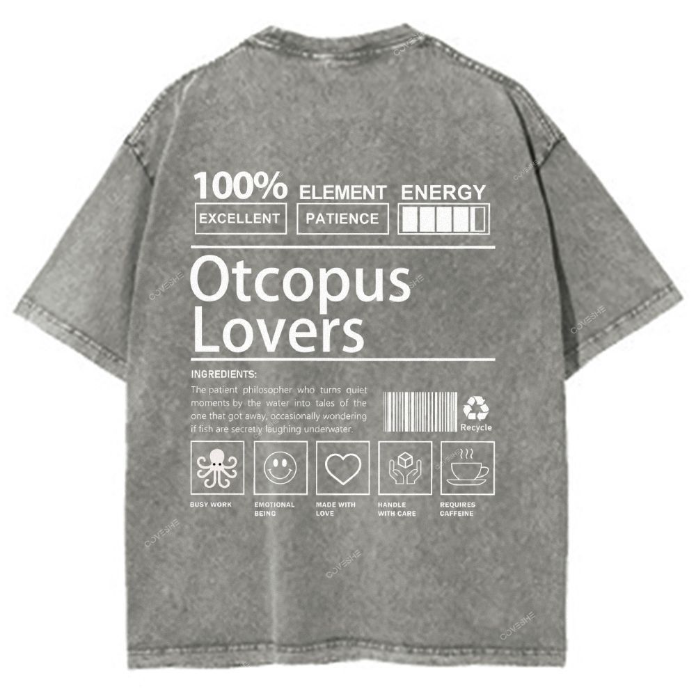 Unisex Octopus Lovers Printed Washed Tee