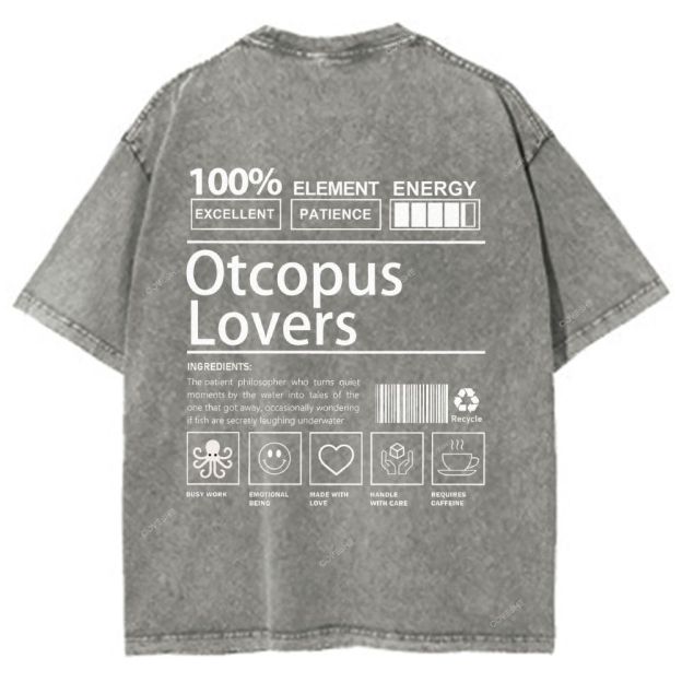 Unisex Octopus Lovers Printed Washed Tee