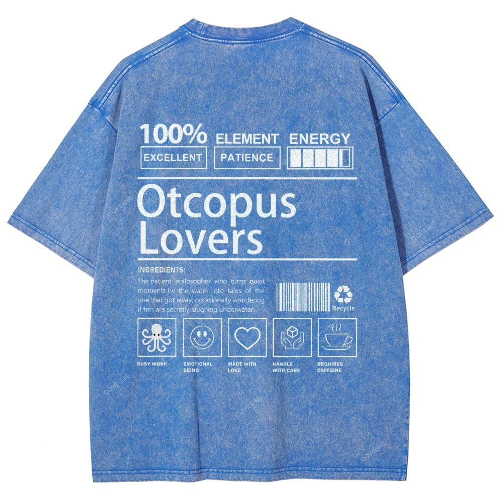 Unisex Octopus Lovers Printed Washed Tee