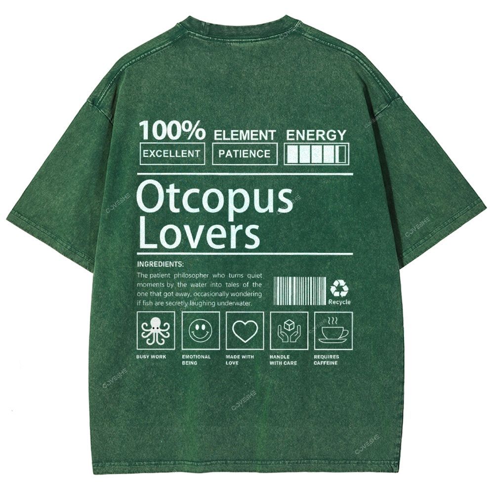 Unisex Octopus Lovers Printed Washed Tee