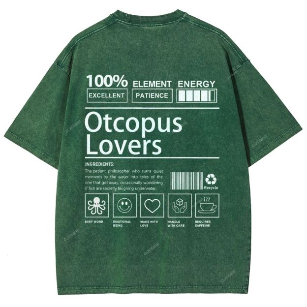 Unisex Octopus Lovers Printed Washed Tee
