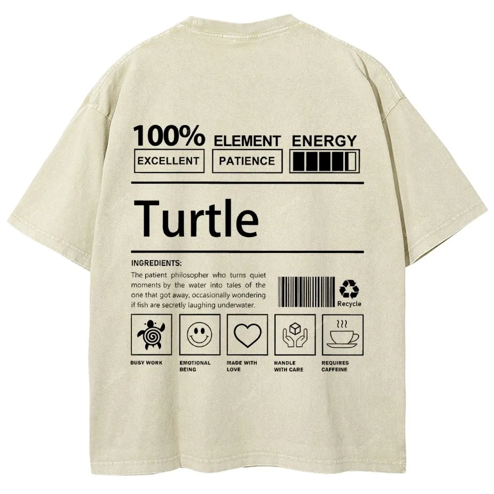 Unisex Turtle Printed Washed Tee